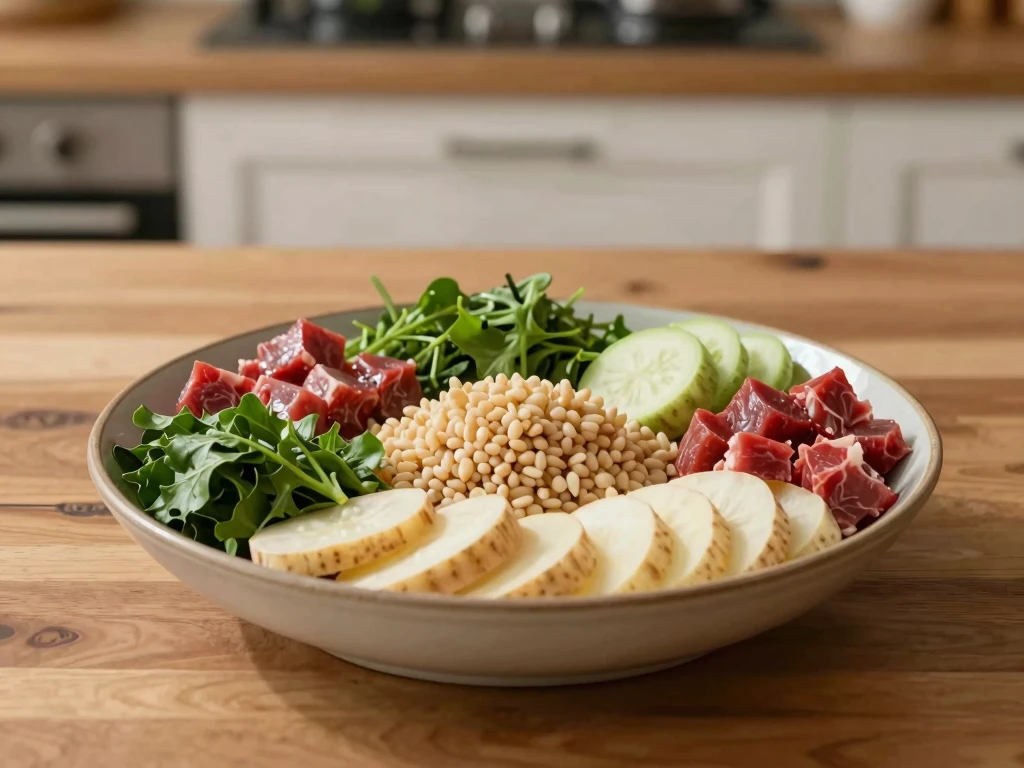 Illustration af skål med balancerede ingredienser